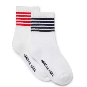 JANIE AMD JACK Stripe Sock 2-Pack Red Navy Blue Stripes Sporty Socks Sz 4-5 NWT